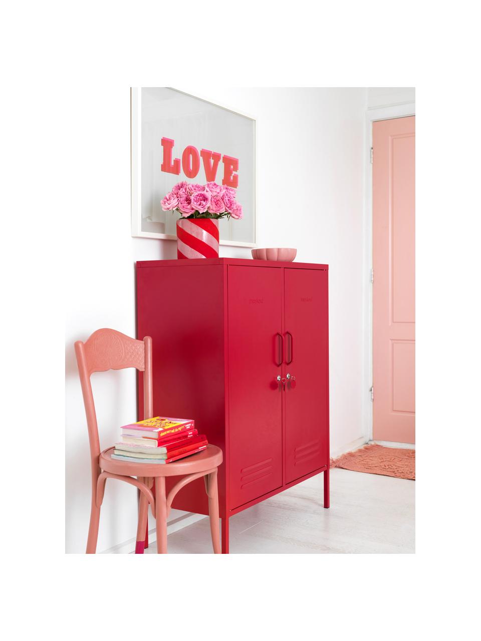 Metalen highboard The Midi, Gepoedercoat staal, Rood, B 85 x H 111 cm