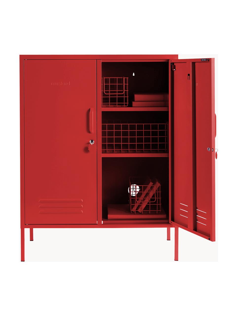 Metalen highboard The Midi, Gepoedercoat staal, Rood, B 85 x H 111 cm