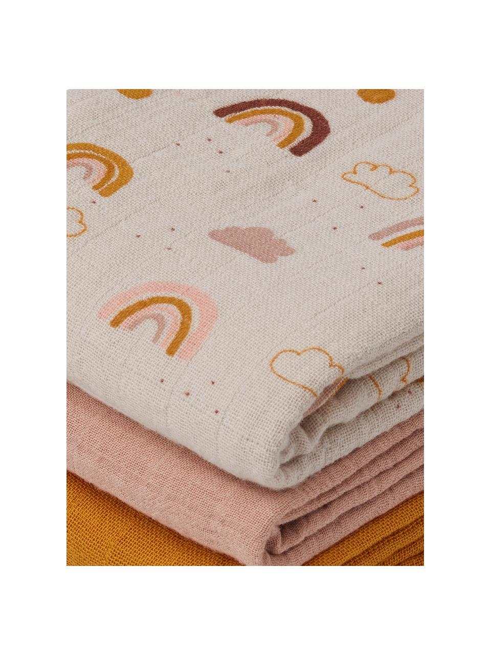 Wickeltücher-Set Line aus Bio-Baumwolle, 3-tlg., 100% Biobaumwolle, Beige, Rosa, Orange, 60 x 60 cm