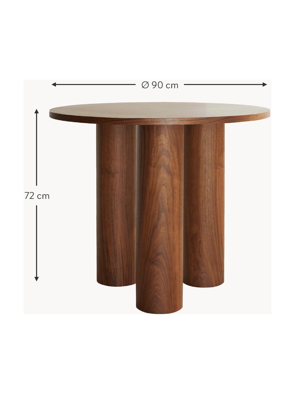 Mesa redonda Colette, Ø 90 cm, Tablero de fibras de densidad media (MDF), chapada en madera de nogal.

Este producto está hecho de madera de origen sostenible y con certificación FSC®., Madera de nogal, Ø 90 cm