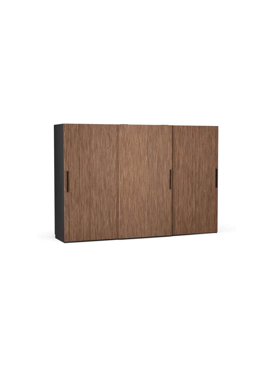 Modulární šatní skříň s posuvnými dveřmi Simone, šířka 300 cm, různé varianty, Vzhled ořechového dřeva, černá, Interiér Basic, Š 300 x V 200 cm