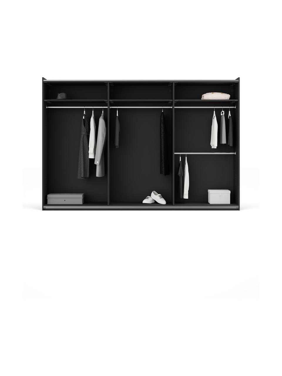 Armoire modulaire à portes coulissantes Simone, larg. 300 cm, plusieurs variantes, Aspect bois de noyer, noir, Basic Interior, larg. 300 x haut. 200 cm