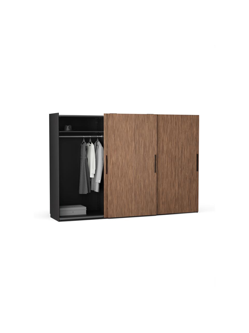 Armoire modulaire à portes coulissantes Simone, larg. 300 cm, plusieurs variantes, Aspect bois de noyer, noir, Basic Interior, larg. 300 x haut. 200 cm