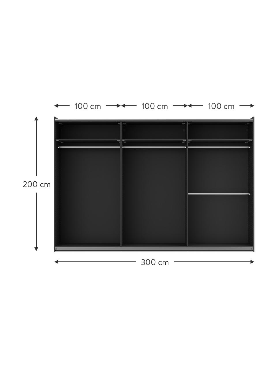 Armario modular Simone, 3 puertas correderas (300 cm), diferentes variantes, Estructura: aglomerado con certificad, Aspecto madera de nogal, negro, Interior Basic (An 300 x Al 200 cm)