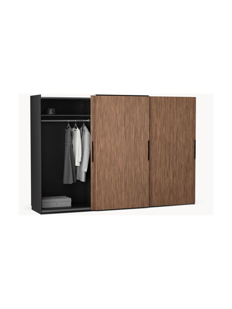 Modularer Schwebetürenschrank Simone, 300 cm Breite, mehrere Varianten, Korpus: Spanplatte, melaminbeschi, Walnussholz-Optik, Schwarz, Premium Interior, B 300 x H 236 cm