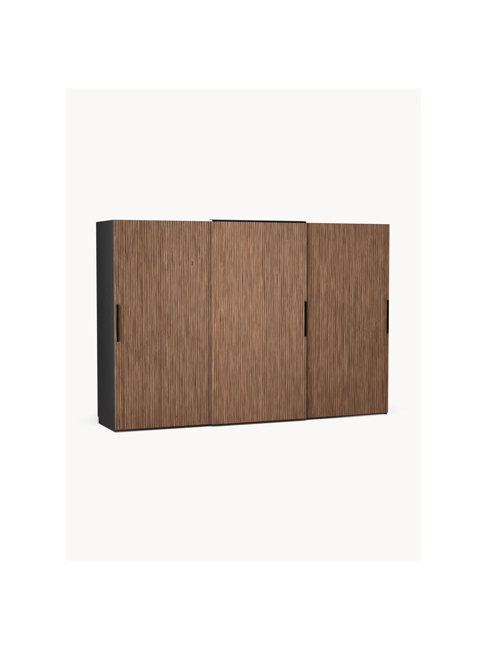 Armoire modulaire à portes coulissantes Simone, larg. 300 cm, plusieurs variantes, Aspect bois de noyer, noir, Basic Interior, larg. 300 x haut. 200 cm