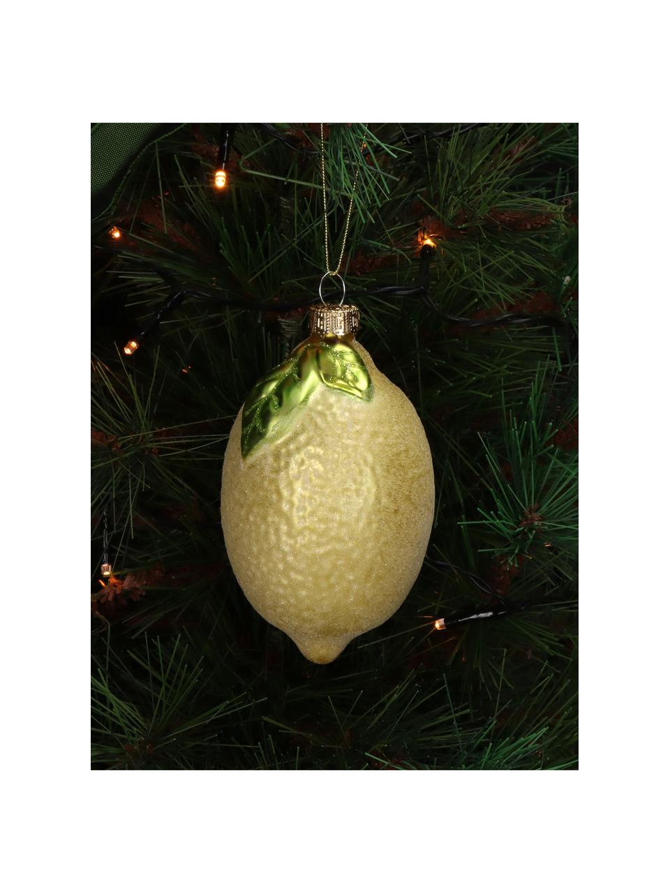 Décoration de sapin de Noël Lemon, Verre, Jaune moutarde, vert, Ø 5 x haut. 8 cm