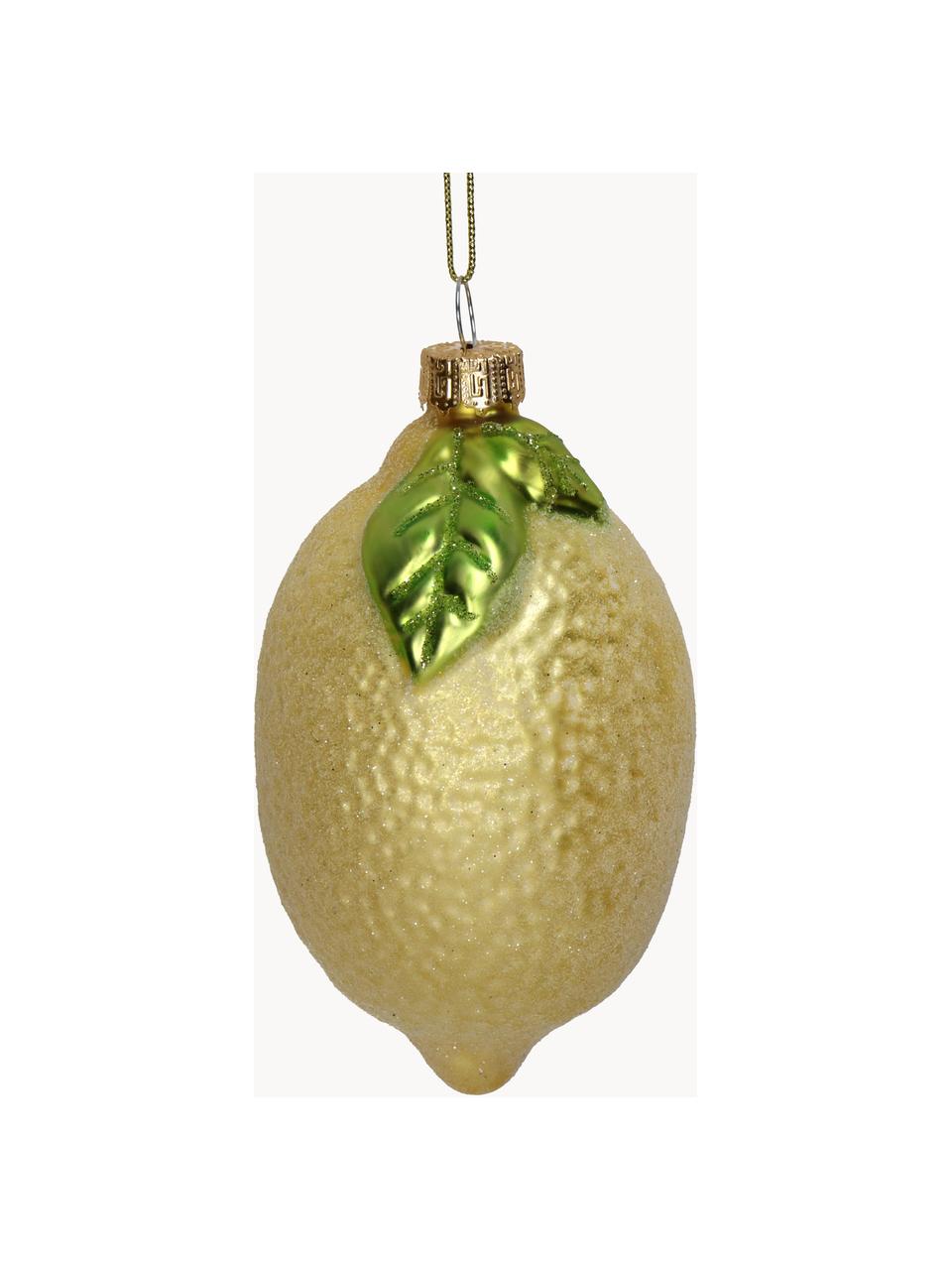 Décoration de sapin de Noël Lemon, Verre, Jaune moutarde, vert, Ø 5 x haut. 8 cm