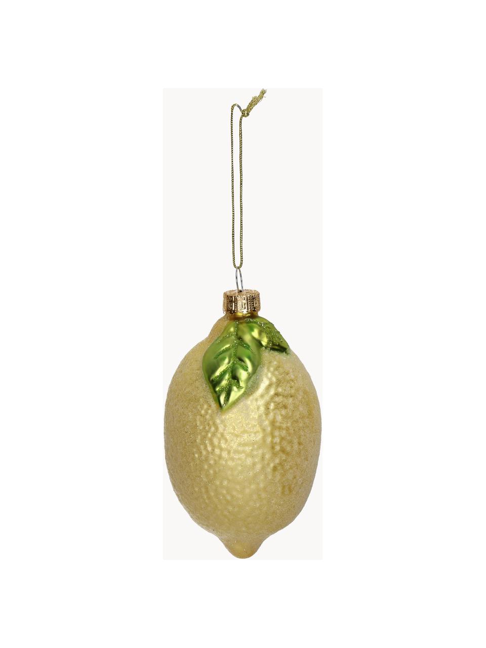 Décoration de sapin de Noël Lemon, Verre, Jaune moutarde, vert, Ø 5 x haut. 8 cm