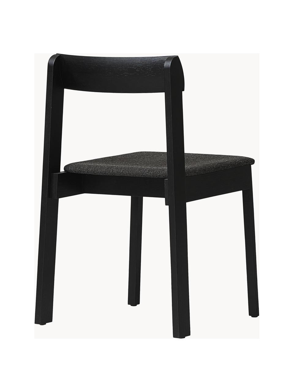 Krzesło z drewna z tapicerowanym siedziskiem Blueprint, 2 szt., Tapicerka: 70% wełna, 30% wiskoza, Stelaż: drewno jesionowe lakierow, Stelaż: drewno dębowe Ten produkt, Antracytowa tkanina, drewno dębowe lakierowane na czarno, S 46 x G 49 cm