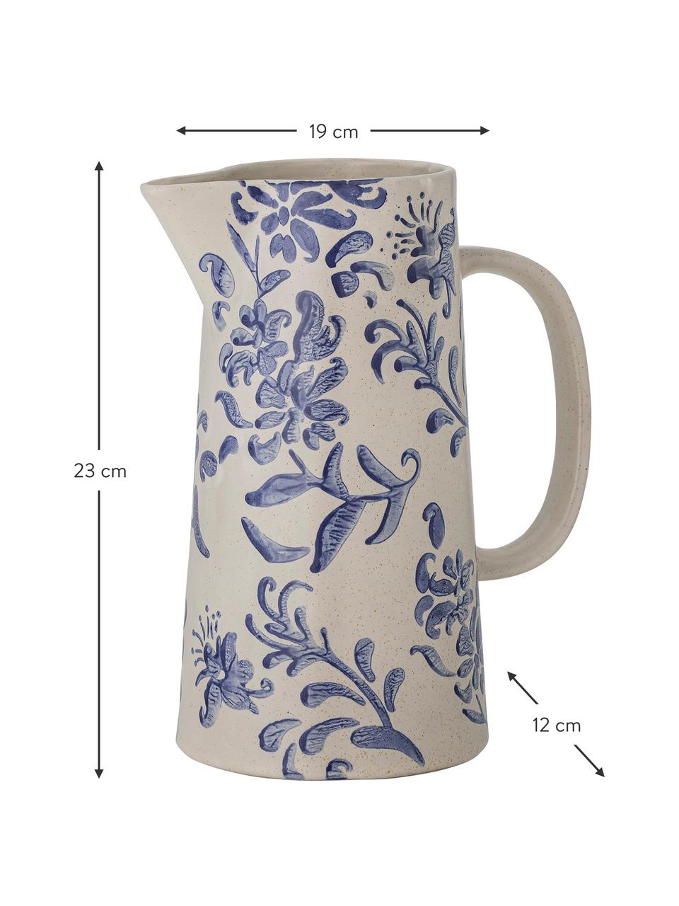 Ręcznie malowany dzbanek Petunia, 1,7 l, Kamionka, Beżowy, odcienie niebieskiego, S 19 x W 23 cm, 1.7 l