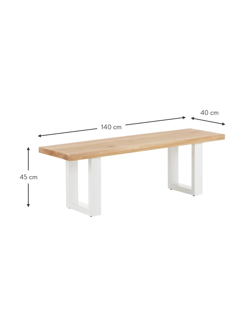 Sitzbank Oliver aus Eichenholz, Sitzfläche: Wildeichenlamellen, massi, Beine: Metall, pulverbeschichtet, Wildeiche, Weiss, 180 x 45 cm