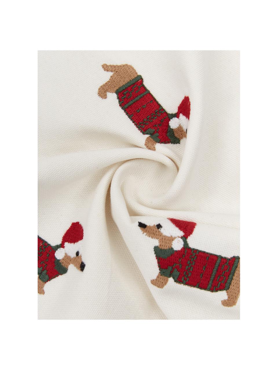 Funda de cojín bordada navideña Finn, 100% algodón, Multicolor, blanco crema, An 45 x L 45 cm
