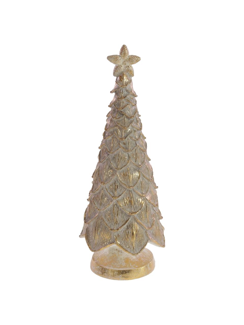 Sapin de Noël en bois Laviko haut. 35 cm, Polyrésine, Couleur dorée avec finition antiquaire, Ø 14 x haut. 35 cm