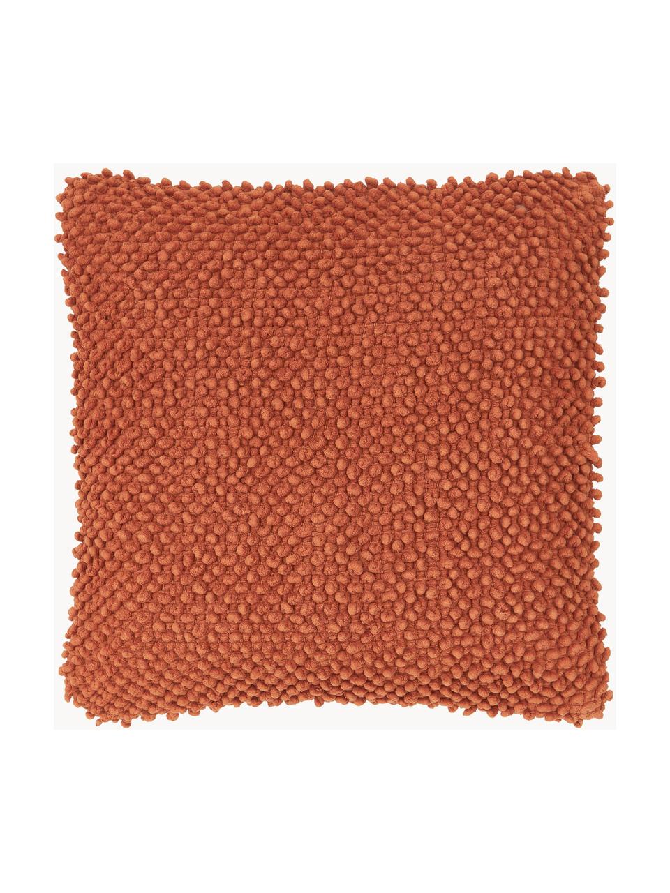 Copricuscino con superficie strutturata Indi, 100% cotone, Rosso ruggine, Larg. 45 x Lung. 45 cm