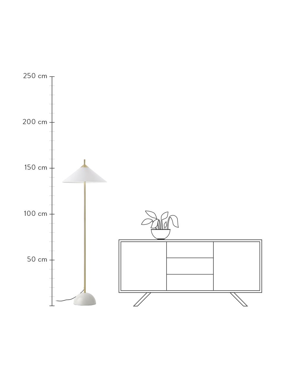 Stehlampe Vica mit Marmorfuß, Lampenschirm: Leinen (100 % Polyester), Lampenfuß: Metall, pulverbeschichtet, Weiß, Goldfarben, Ø 50 x H 160 cm