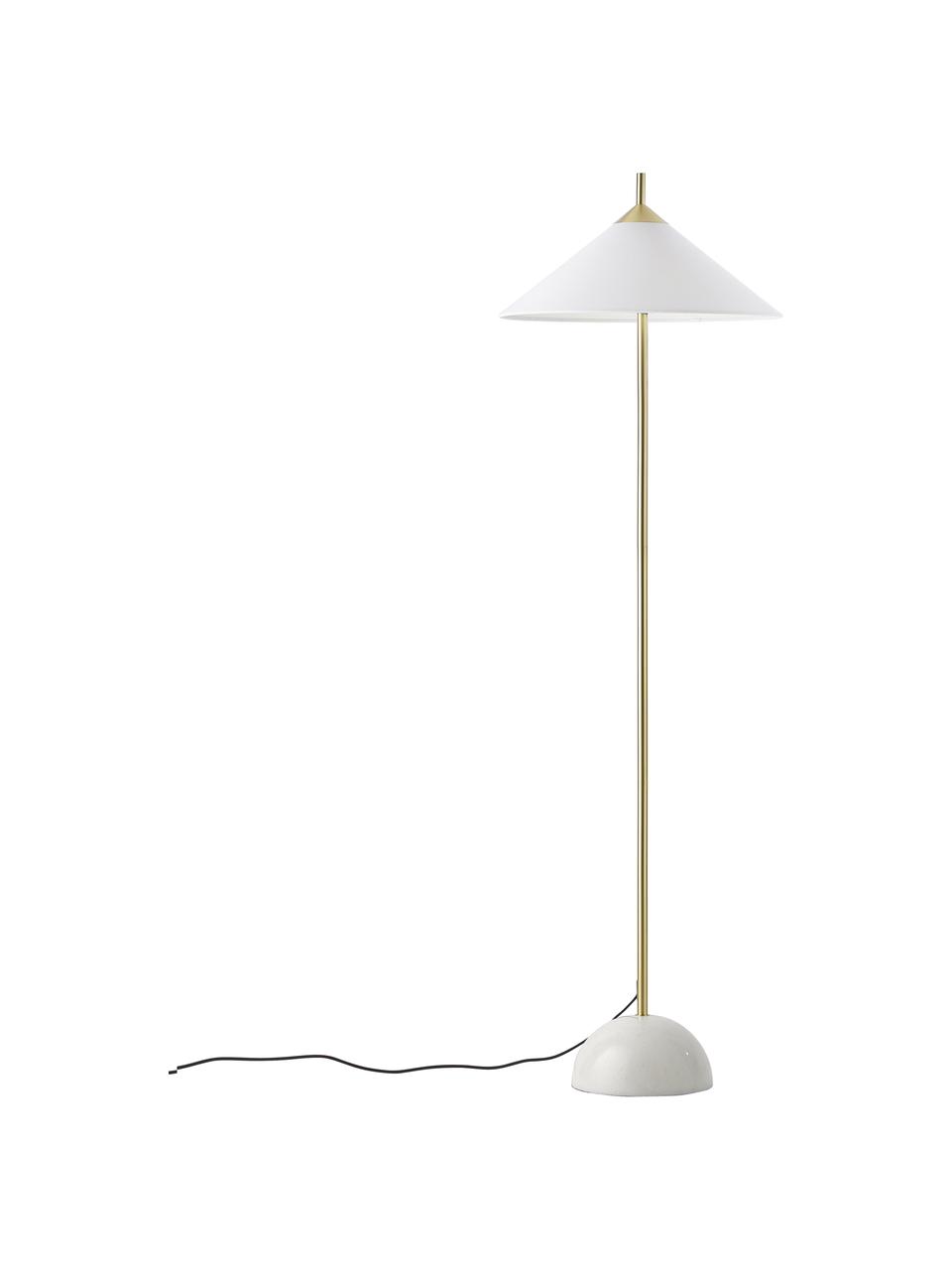 Vloerlamp Vica met marmeren voet, Lampenkap: linnen (100% polyester), Lampvoet: gepoedercoat metaal, Wit, goudkleurig, Ø 50 x H 160 cm