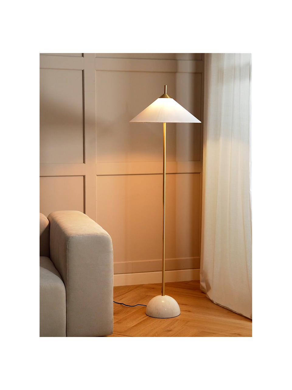 Stehlampe Vica mit Marmorfuß, Lampenschirm: Leinen (100 % Polyester), Lampenfuß: Metall, pulverbeschichtet, Weiß, Goldfarben, Ø 50 x H 160 cm