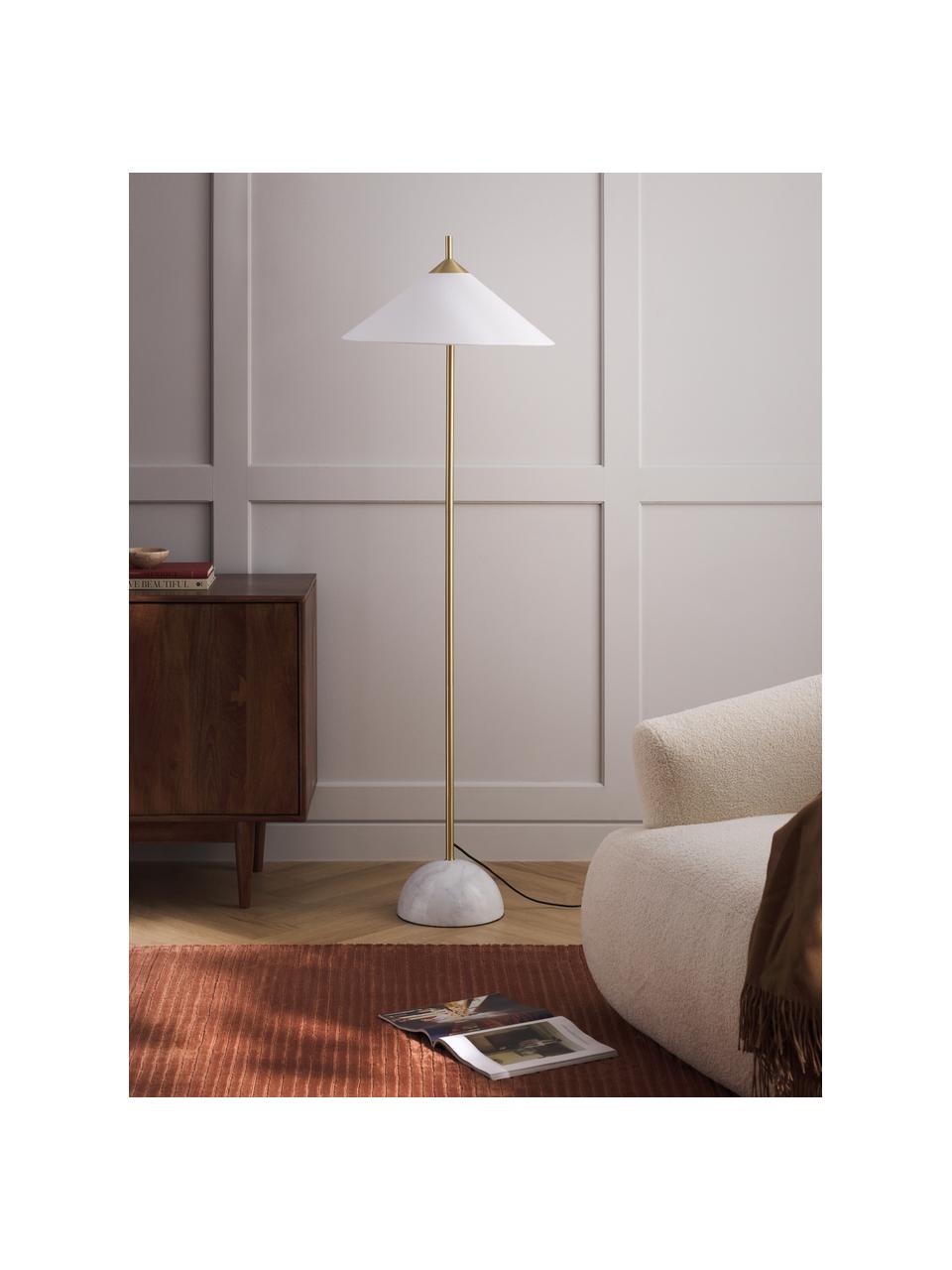 Stojacia lampa s mramorovým podstavcom Vica, Biela, odtiene zlatej, V 160 cm