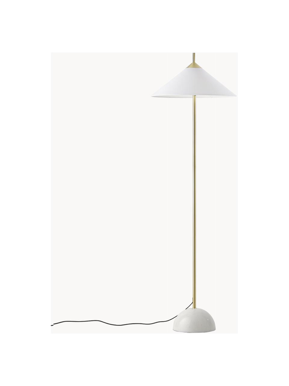 Vloerlamp Vica met marmeren voet, Lampenkap: linnen (100% polyester), Lampvoet: gepoedercoat metaal, Wit, goudkleurig, H 160 cm