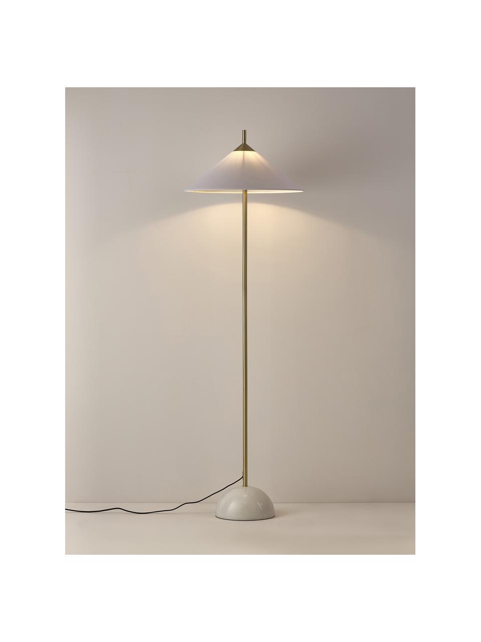 Lampadaire avec socle en marbre Vica, Blanc, doré, haut. 160 cm