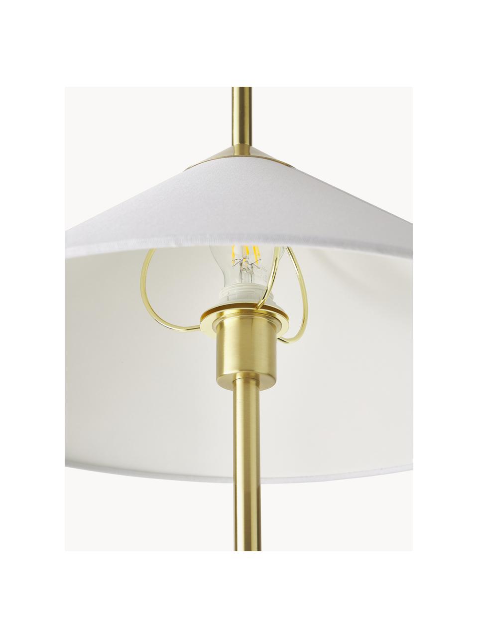 Stehlampe Vica mit Marmorfuß, Lampenschirm: Leinen (100 % Polyester), Lampenfuß: Metall, pulverbeschichtet, Weiß, Goldfarben, H 160 cm