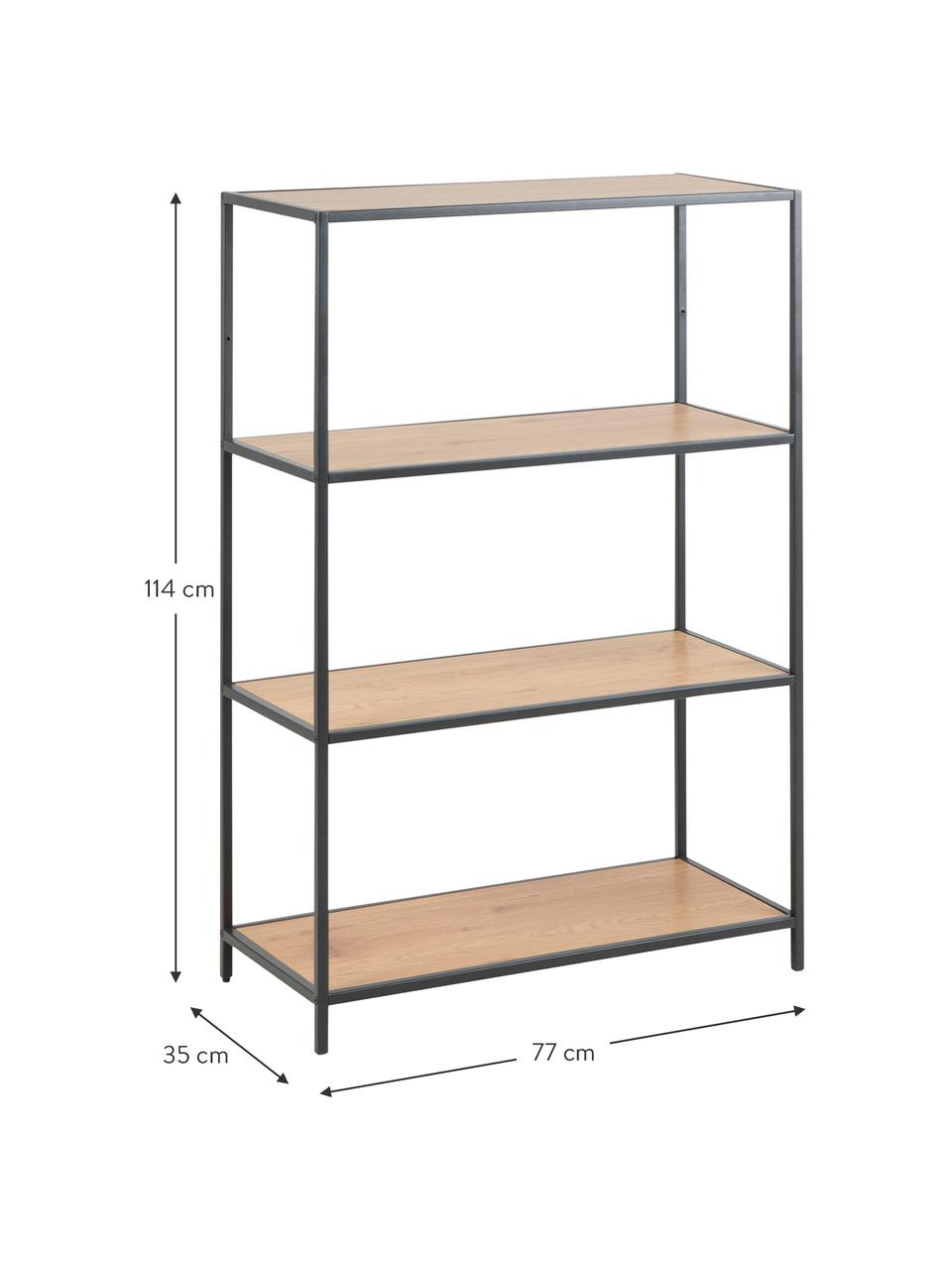 Regał z drewna i metalu Seaford, Stelaż: metal malowany proszkowo, Czarny, drewno dzikiego dębu, S 77 x W 114 cm