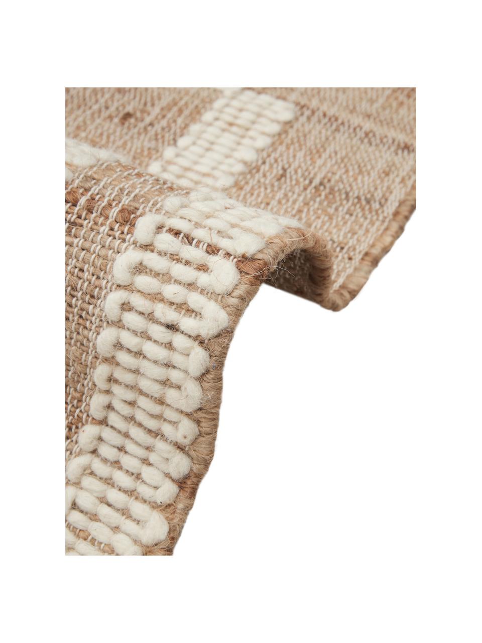 Ručne vyrobený jutový behúň so strapcami Kerala, 68 % juta, 23 % bavlna, 9% vlna, Hnedá, krémovobiela, Š 80 x D 200 cm