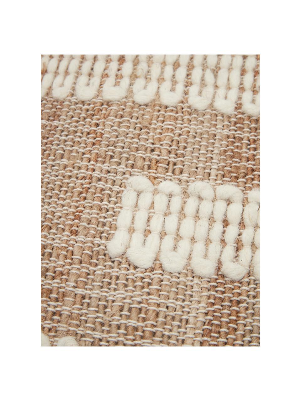 Passatoia in juta fatta a mano con frange Kerala, 68% juta, 23% cotone, 9% lana, Marrone, bianco crema, Larg. 80 x Lung. 200 cm