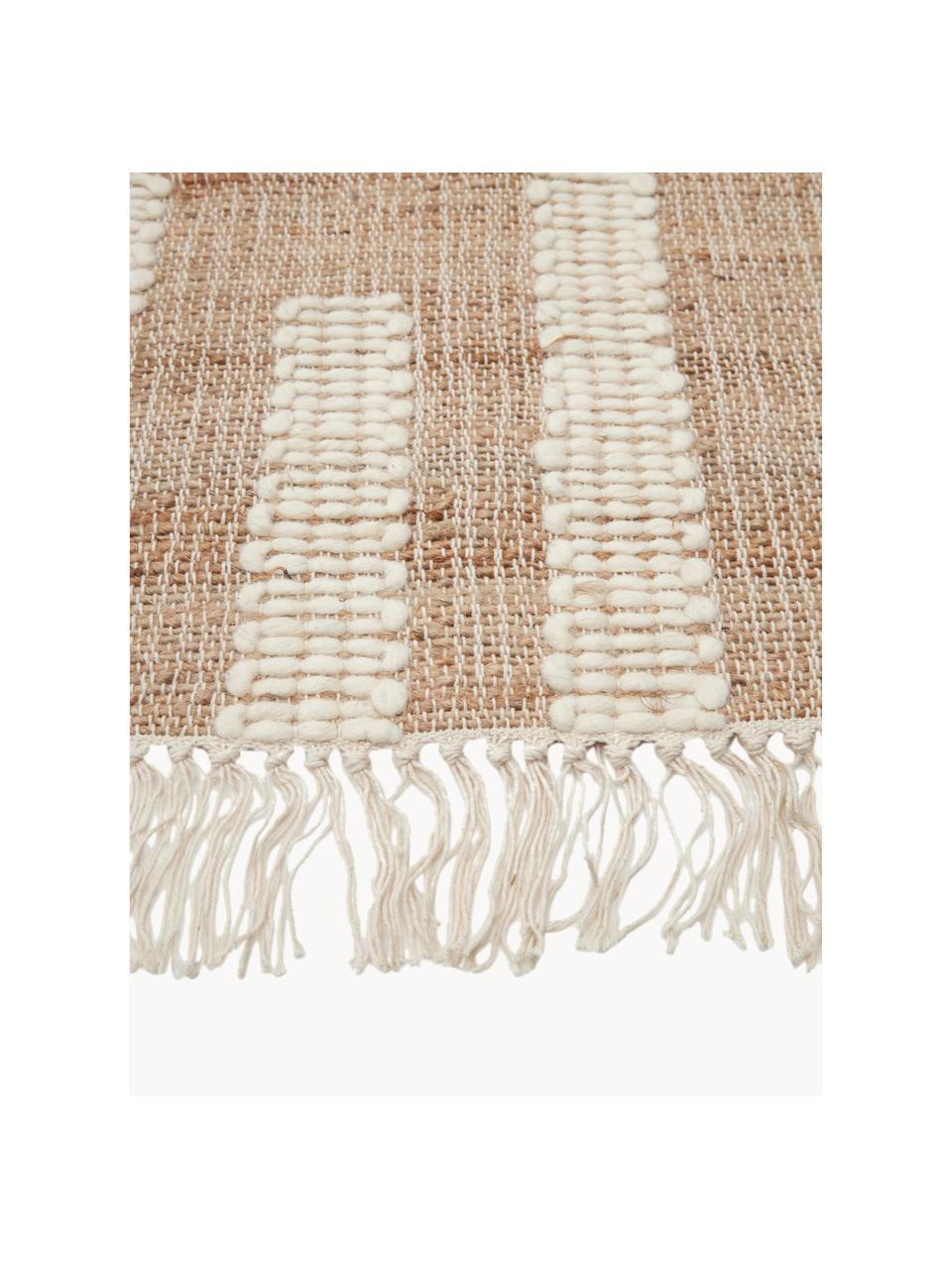 Handgefertigter Jute-Läufer Kerala mit Fransen, 68 % Jute, 23 % Baumwolle, 9 % Wolle, Braun, Cremeweiß, B 80 x L 200 cm