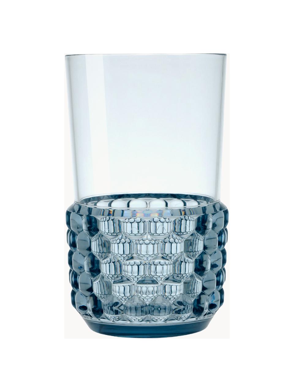 Bicchieri acqua con motivo strutturato Jellies 4 pz, Plastica, Azzurro, Ø 9 x Alt. 15 cm, 600 ml