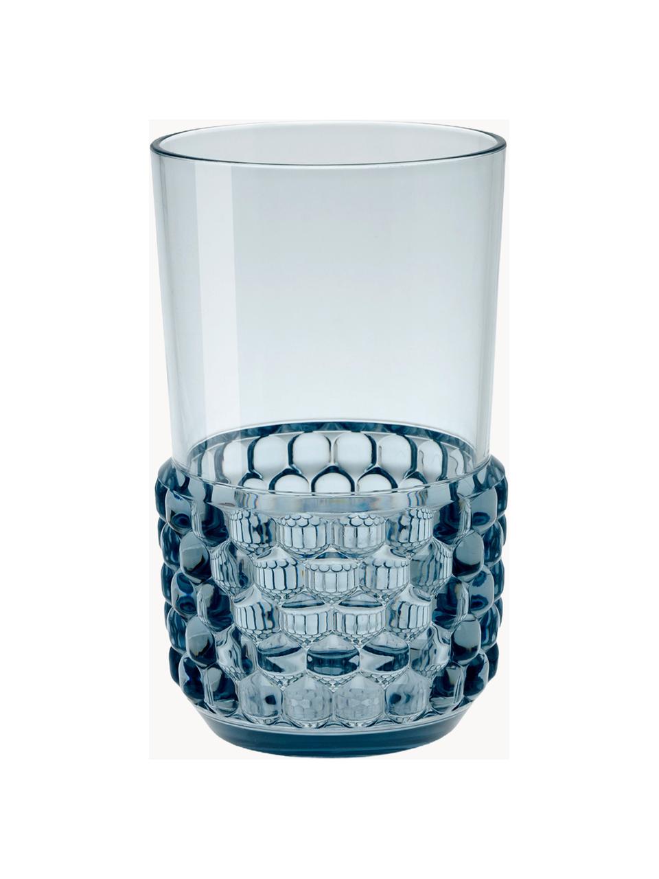 Verres à eau avec surface texturée Jellies, 4 pièces, Plastique, Bleu ciel, Ø 9 x haut. 15 cm, 600 ml