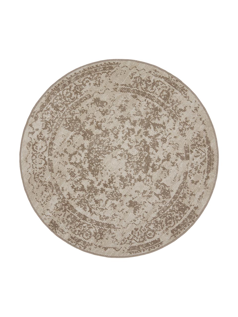 Tapis rond beige extérieur / intérieur style vintage Diana, 100 % polypropylène, Beige, Ø 120 cm (taille S)