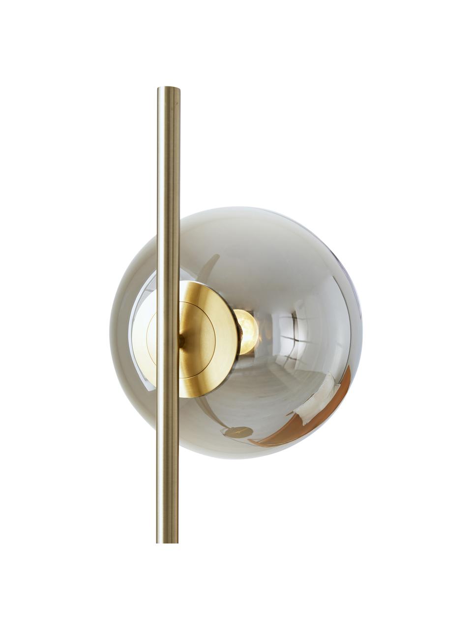 Stehlampe Dione aus Rauchglas, Lampenschirm: Rauchglas, Lampenfuß: Metall, vermessingt, Messingfarben, Grau, H 135 cm