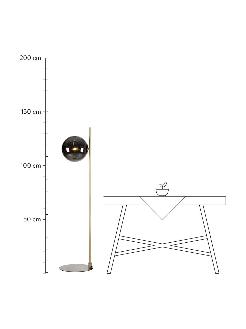 Lampadaire en verre fumé Dione, Couleur laitonnée, gris, Ø 33 x haut. 135 cm