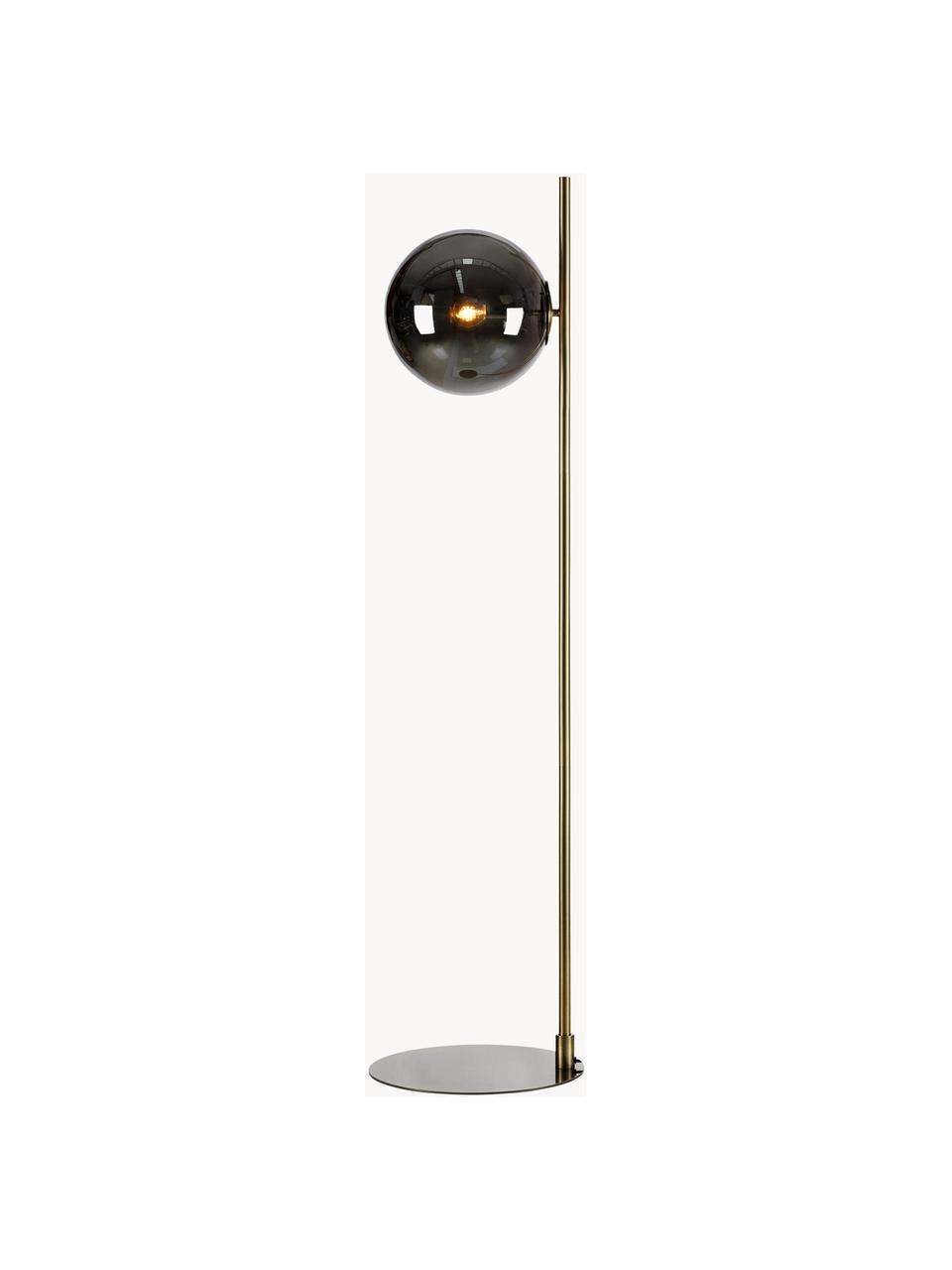 Lámpara de pie en vidrio ahumado Dione, Pantalla: vidrio ahumado, Cable: cubierto en tela, Latón, gris, Ø 33 x Al 135 cm