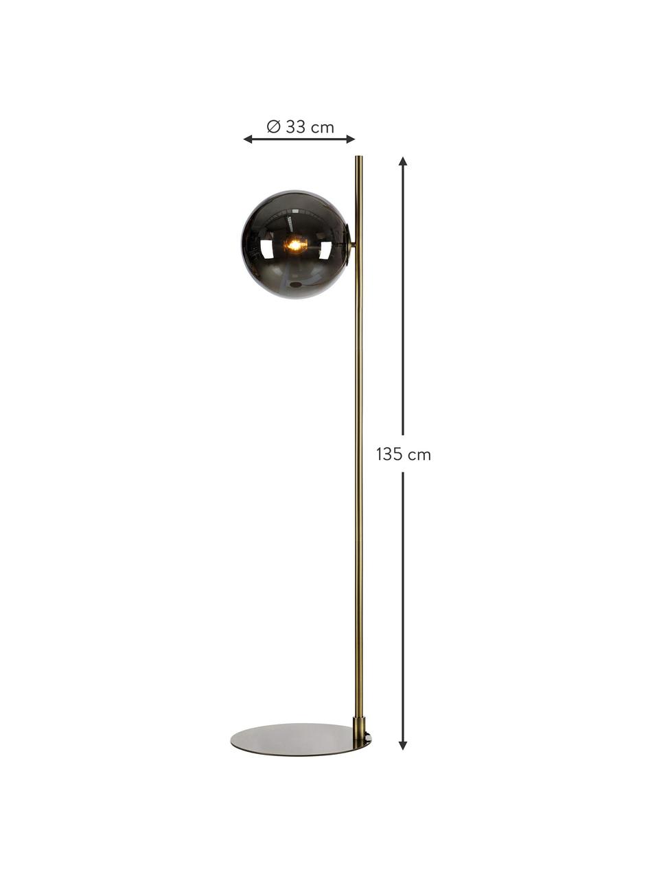 Stojací lampa z kouřového skla Dione, Mosazná, šedá, Ø 33 cm, V 135 cm