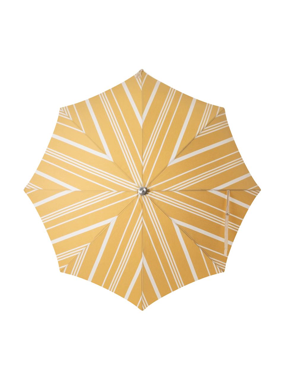 Parasol ogrodowy z frędzlami Retro, Stelaż: drewno naturalne, laminow, Żółty, kremowobiały, Ø 180 x W 230 cm