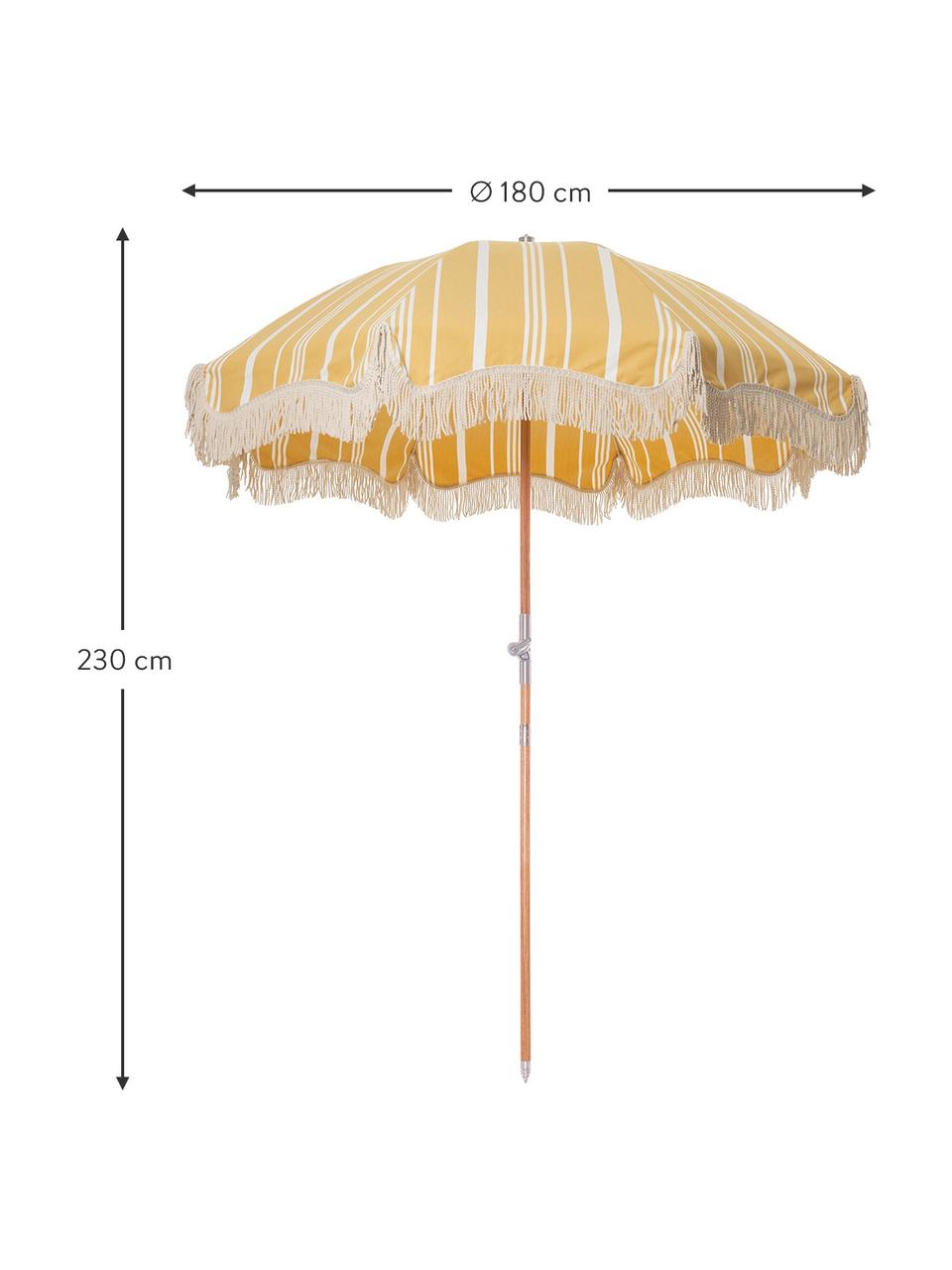 Parasol ogrodowy z frędzlami Retro, Stelaż: drewno naturalne, laminow, Żółty, kremowobiały, Ø 180 x W 230 cm