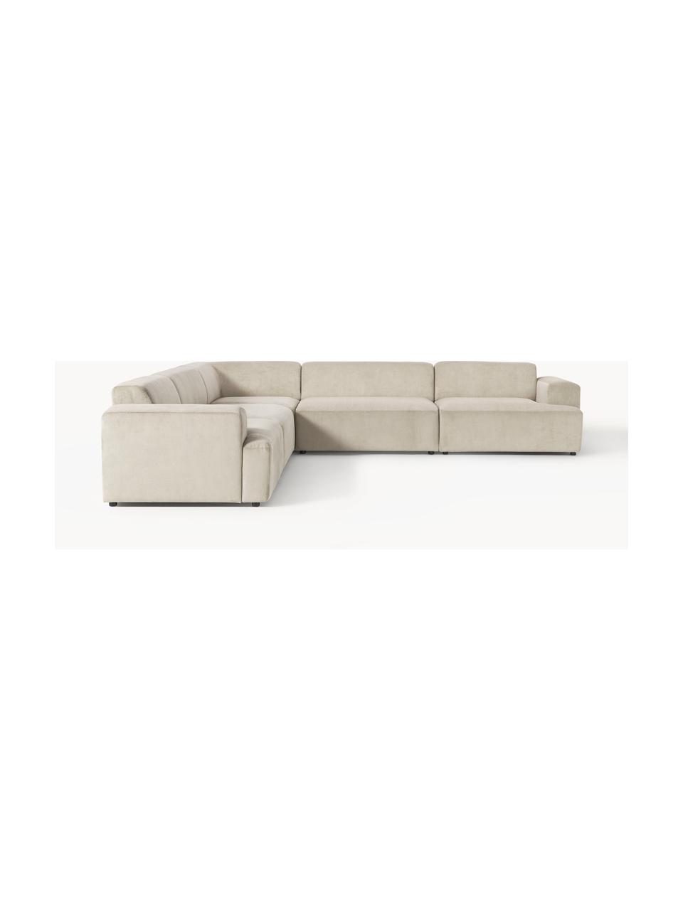 XL-Ecksofa Melva aus Cord, Bezug: Cord (92 % Polyester, 8 %, Gestell: Massives Kiefernholz, Spe, Füße: Kunststoff Dieses Produkt, Cord Hellbeige, B 339 x T 339 cm