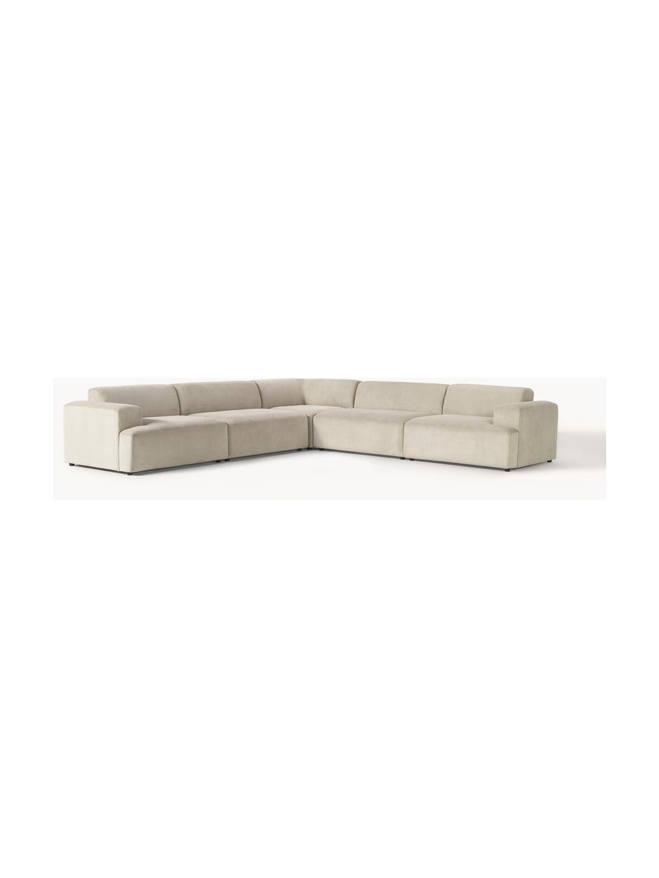 XL-Ecksofa Melva aus Cord, Bezug: Cord (92 % Polyester, 8 %, Gestell: Massives Kiefernholz, Spe, Füße: Kunststoff Dieses Produkt, Cord Hellbeige, B 339 x T 339 cm