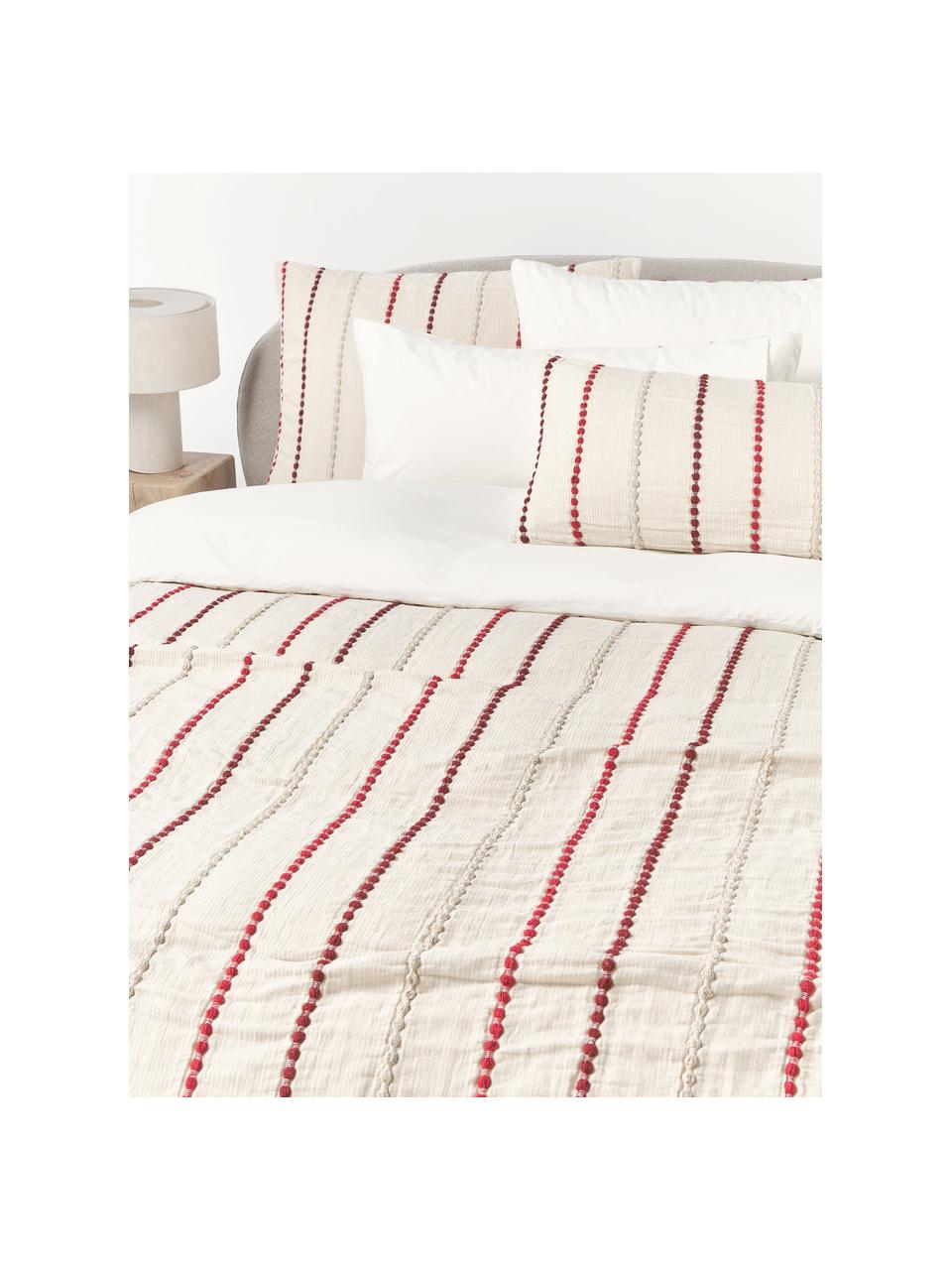 Housse de couette en percale de coton Arabella, Tons rouges, blanc crème, larg. 200 x long. 200 cm