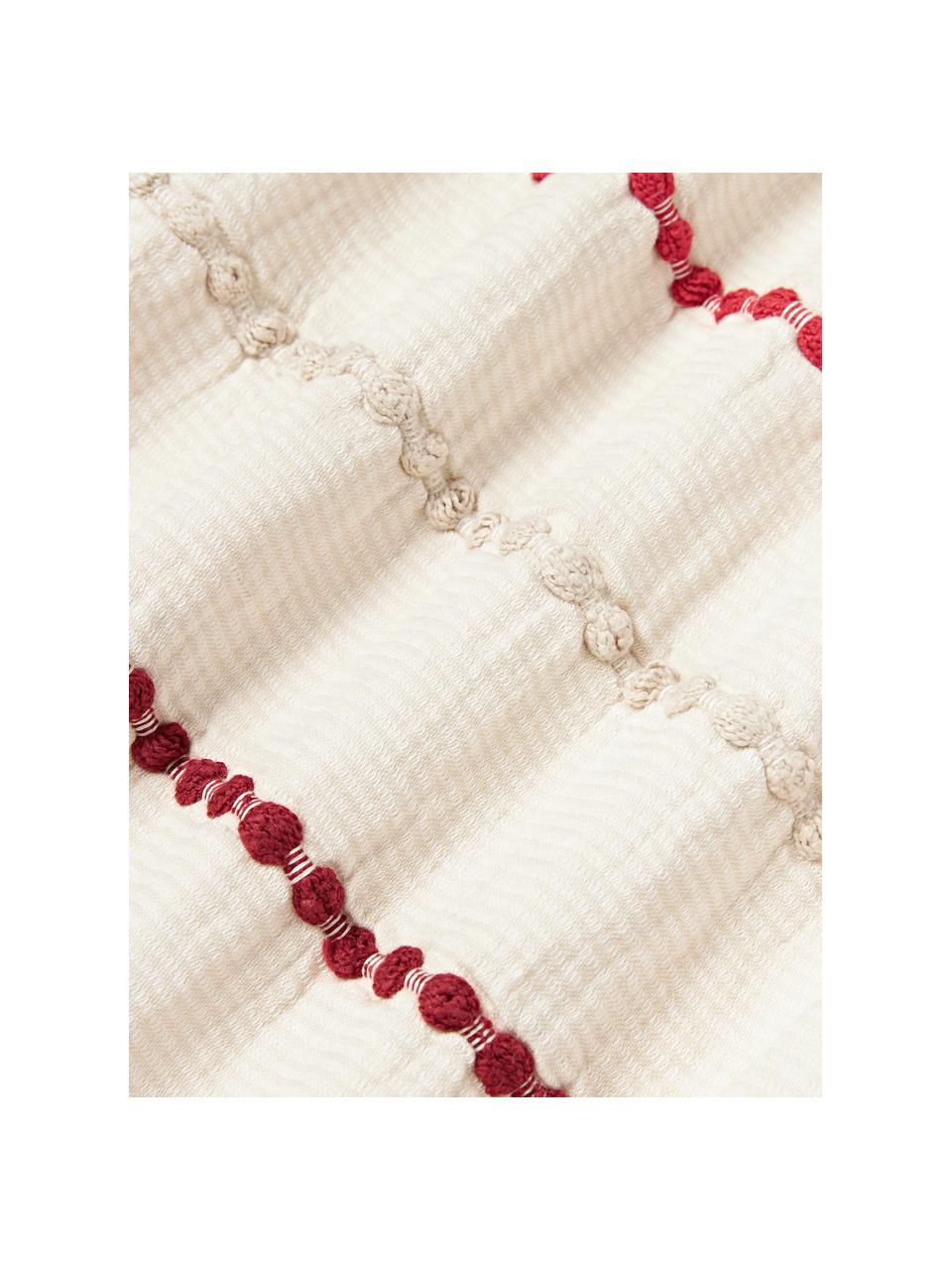 Housse de couette en percale de coton Arabella, Tons rouges, blanc crème, larg. 200 x long. 200 cm