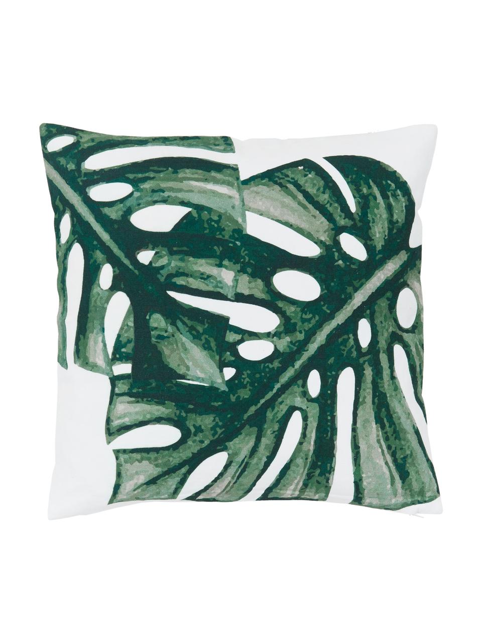 Baumwoll-Kissenhülle Tropics mit Monstera Print, 100% Baumwolle, Grün, Weiss, 40 x 40 cm