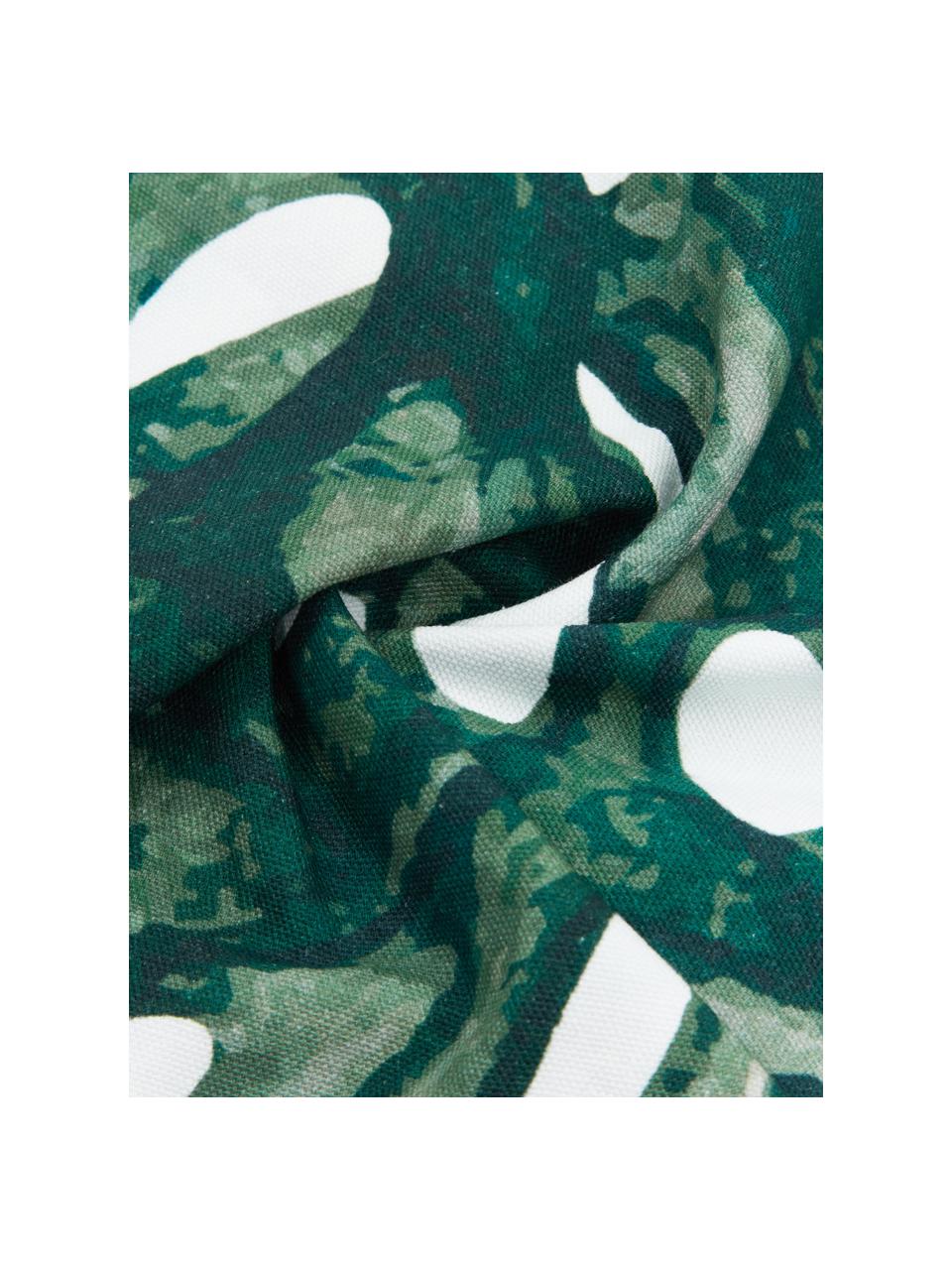 Kussenhoes Tropics met monstera print in groen/wit, 100% katoen, Groen, wit, 40 x 40 cm