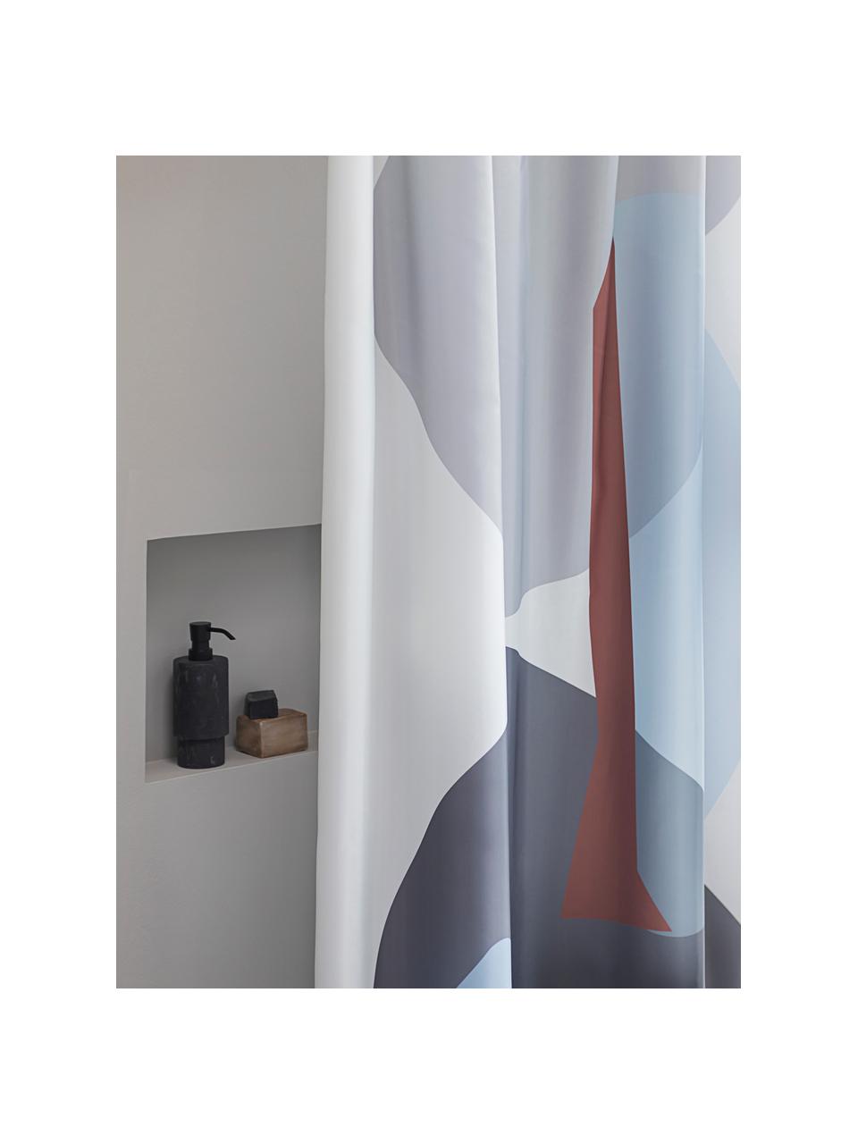 Sprchový závěs s abstraktním vzorem Gallery, Polyester, Šedá, modrá, hnědá, Š 150 cm, D 200 cm