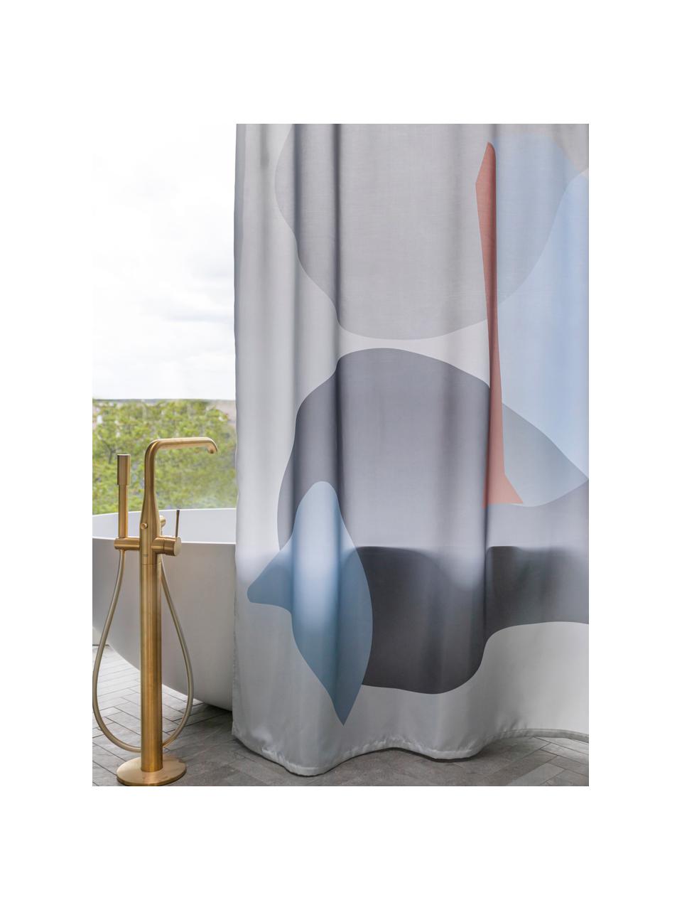 Douchegordijn Gallery met abstract patroon, Polyester, Grijs, blauw, bruin, B 150 x L 200 cm