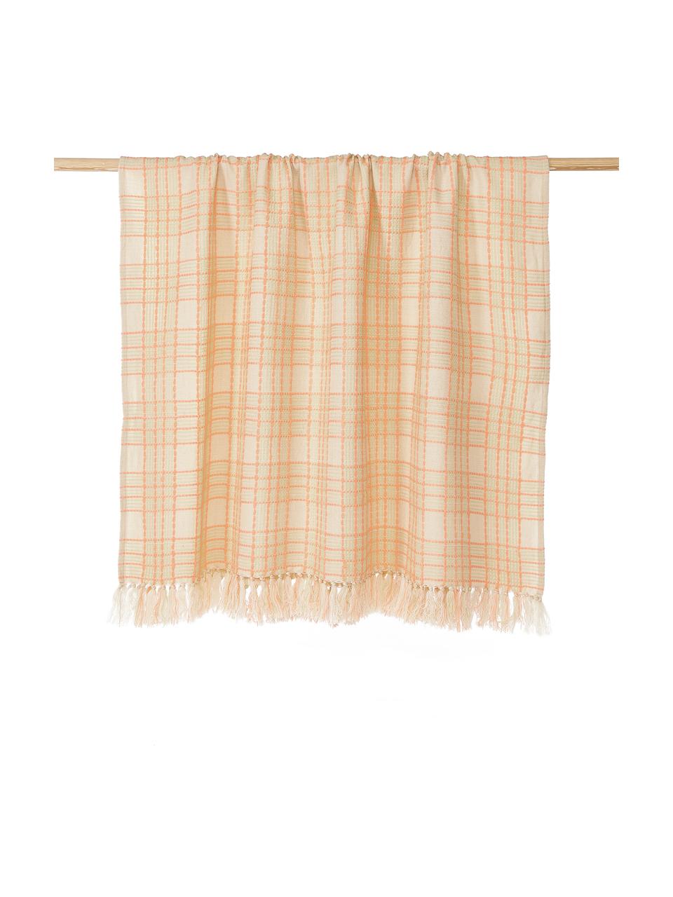 Kockovaná deka so strapcami Orla, Akryl, Oranžová, Š 130 x D 170 cm