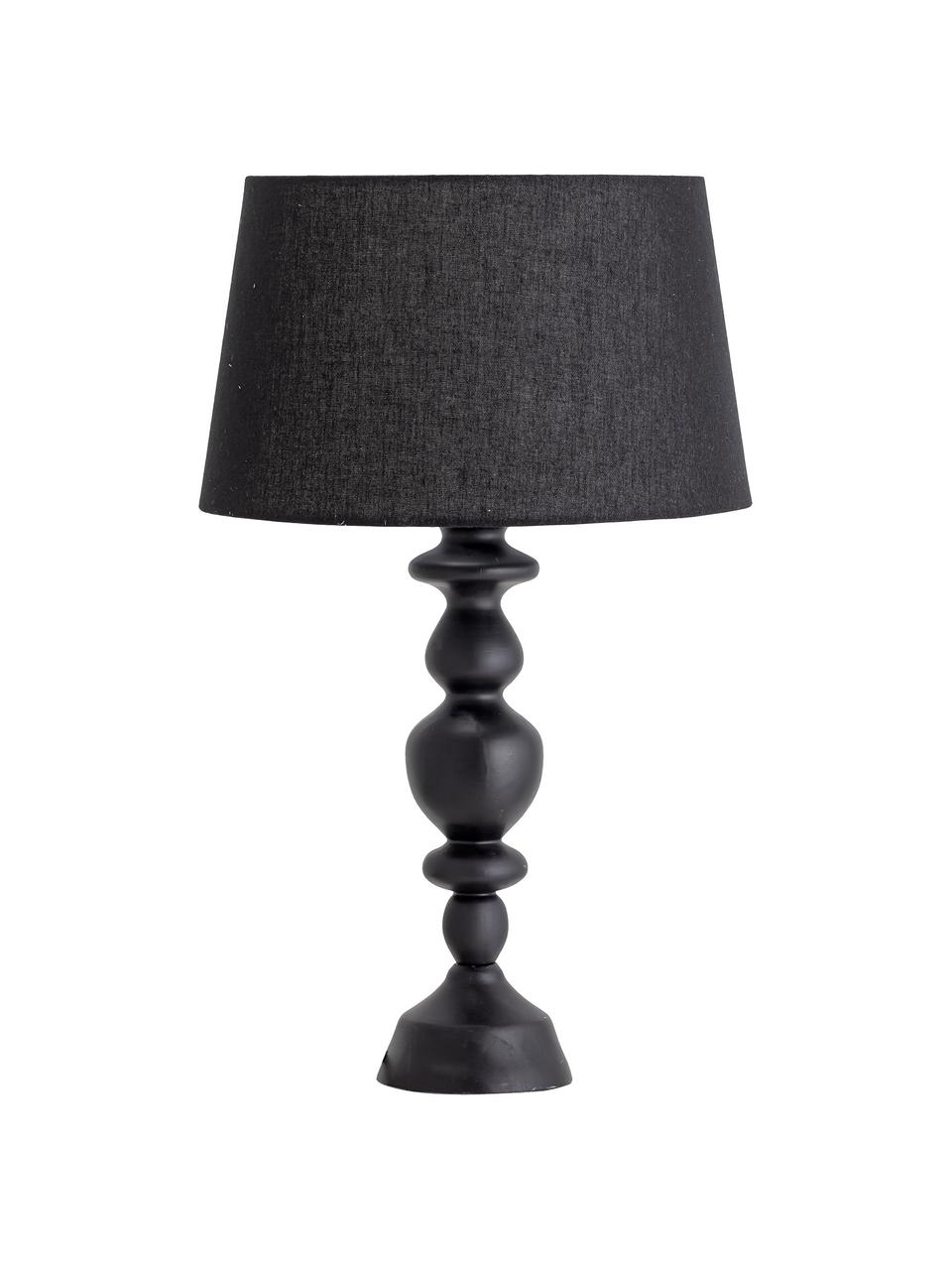 Grote tafellamp Bera van rubberhout, Lampenkap: linnen, Lampvoet: rubberhout, gecoat, Zwart, Ø 30 x H 51 cm