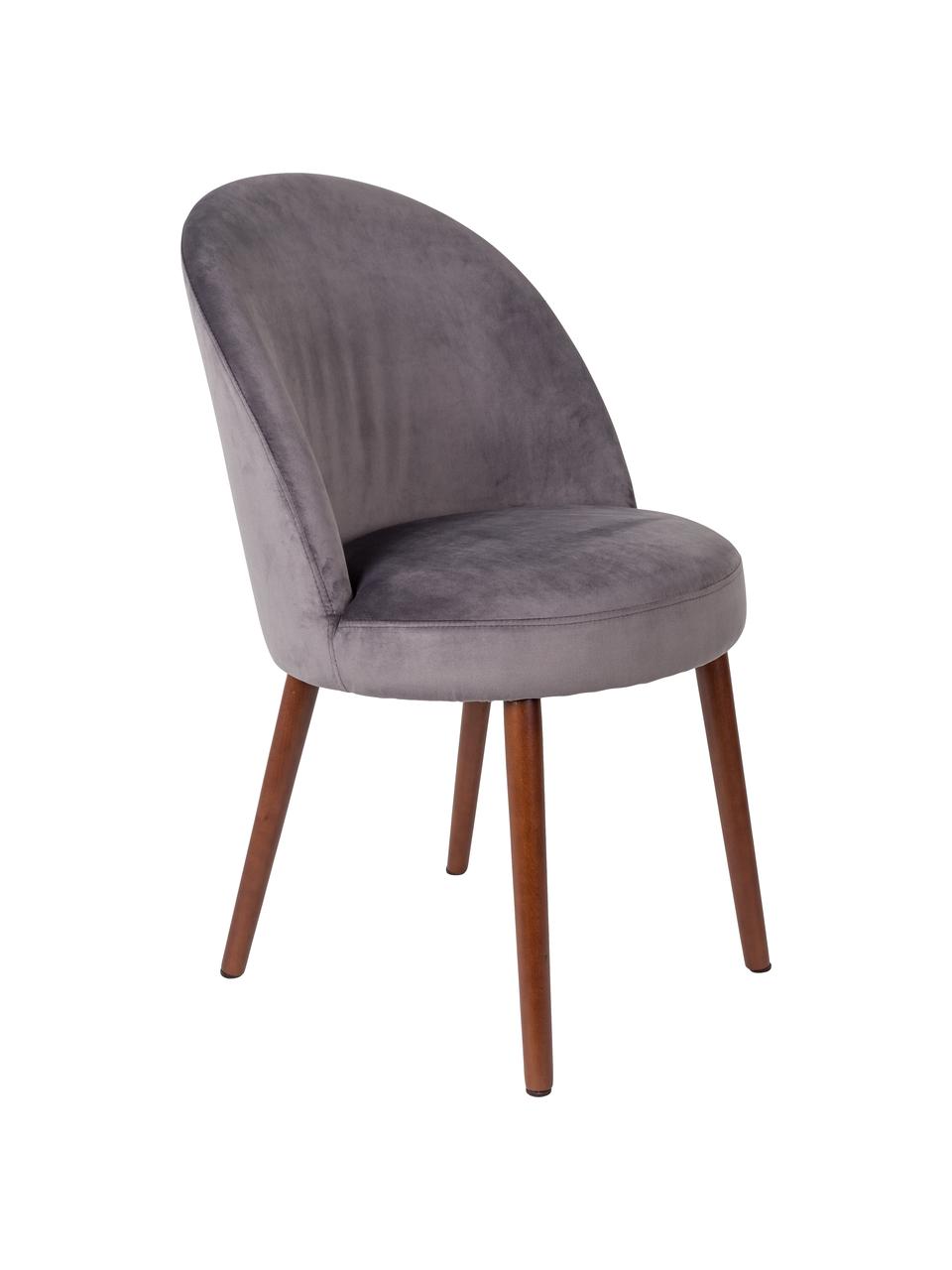 Chaise en velours rembourrée Barbara, Revêtement : gris Pieds : brun noyer